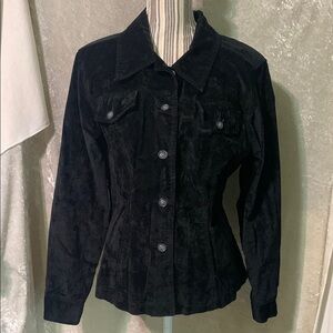 Vintage Xhilaration Black Velvet Suede Casual Button Up Jacket size L Womens